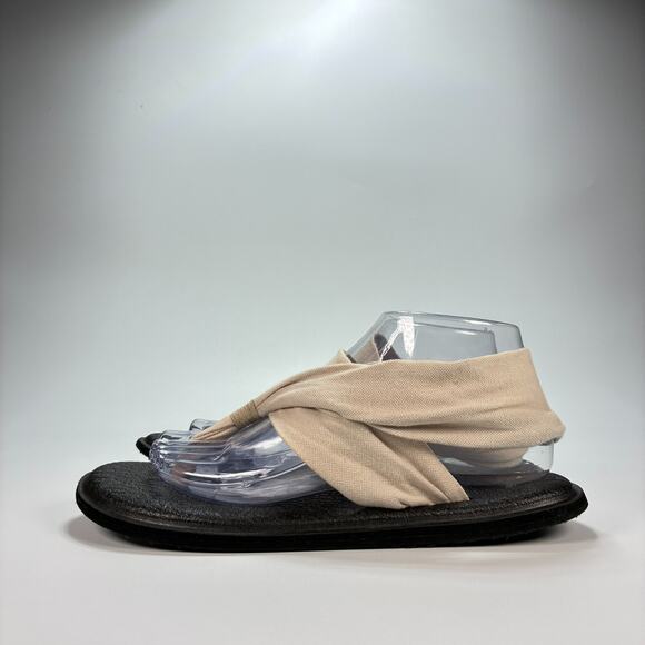 Sanuk Yoga Sling 2 Beige Black Slingback Sandals Flip Flops SWS10001 Womens Sz 9 - Picture 4 of 7